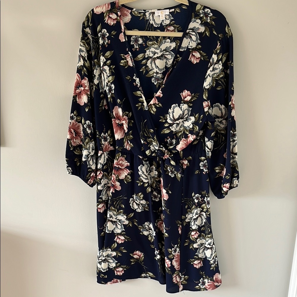 Charming Charlie Floral Mini Dress - Navy, Pink, White